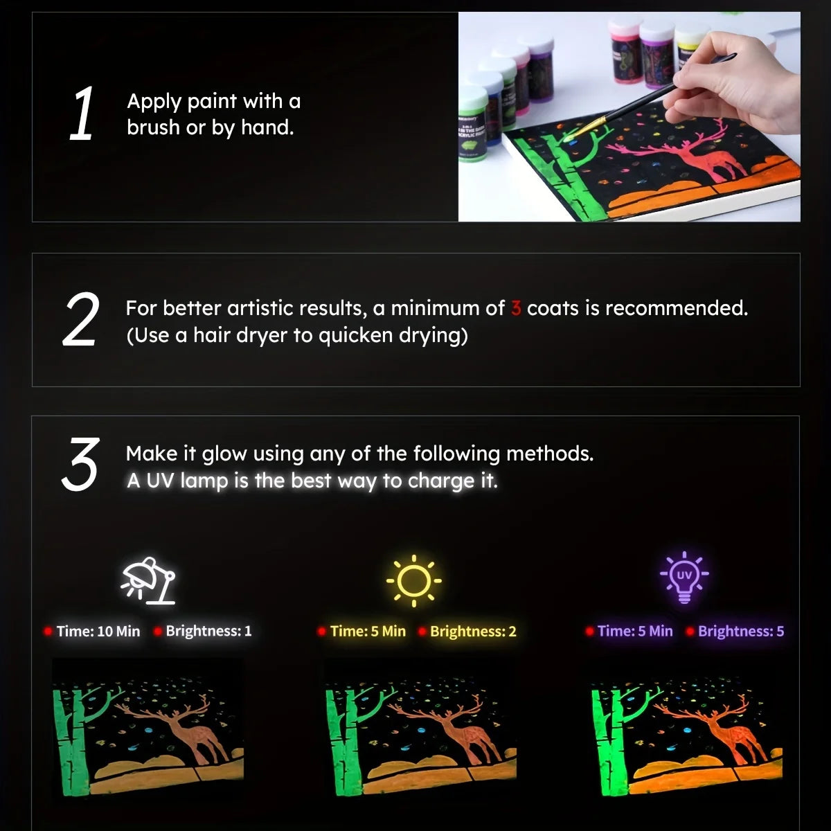 10 Neon & Glow in the Dark Acrylic Paint Set