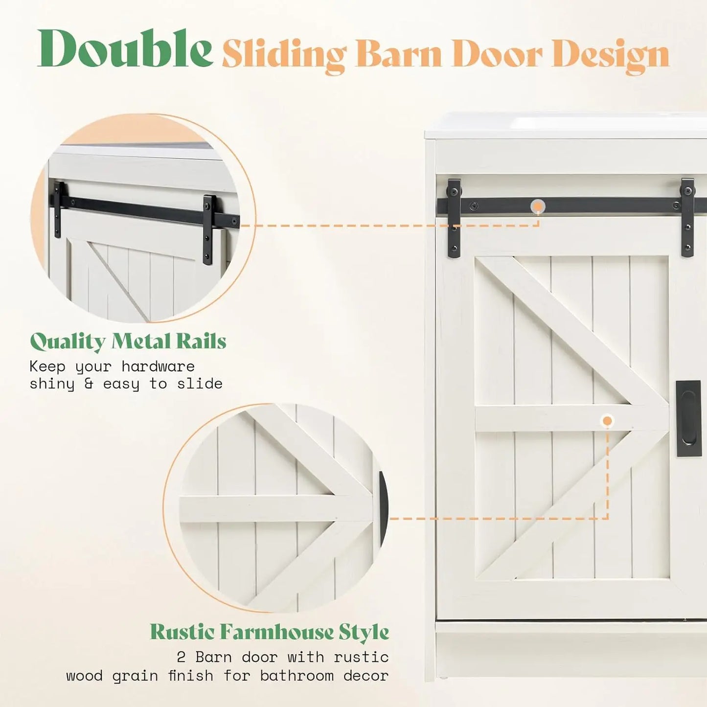 61" Farmhouse Double Bathroom Vanity w/Dual Basin Sink & Storage Cabinet