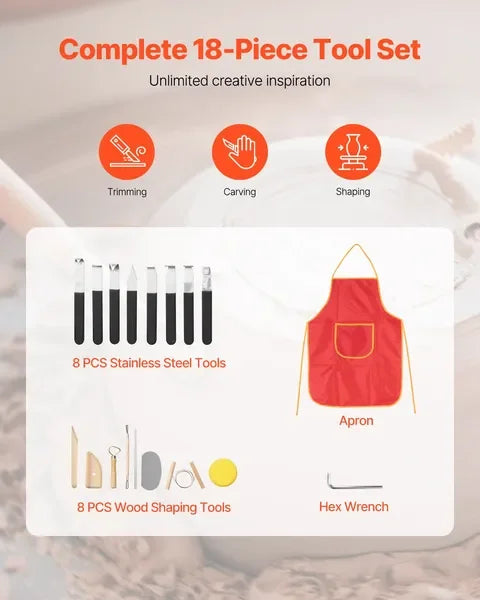 14 in Ceramic Pottery Wheel, 60-300 RPM Speed Adjustable Foot Pedal