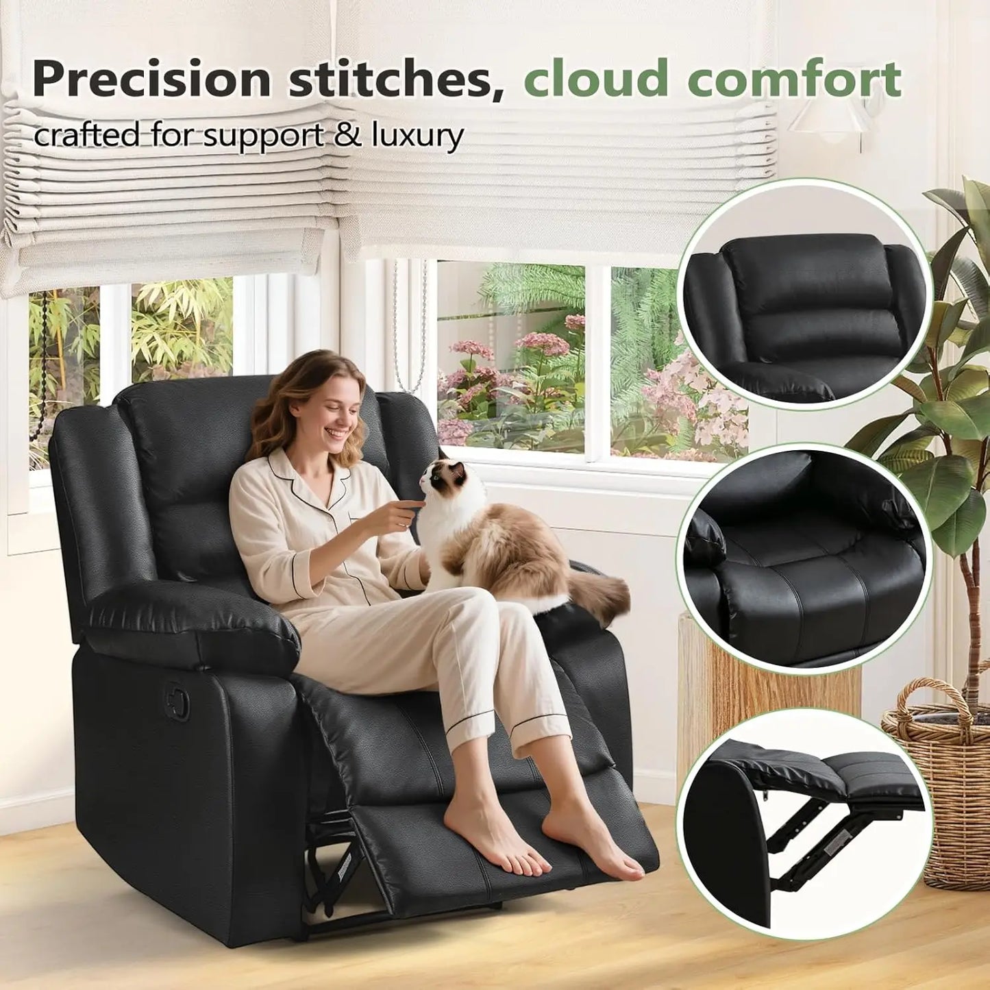 Recliner Chair Set of 2, with Overstuffed Arm and Back