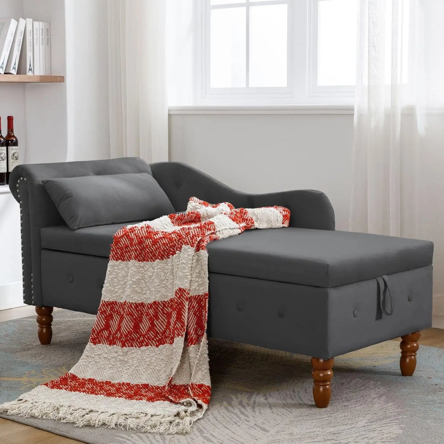 Velvet Chaise Lounge Chair with Storage