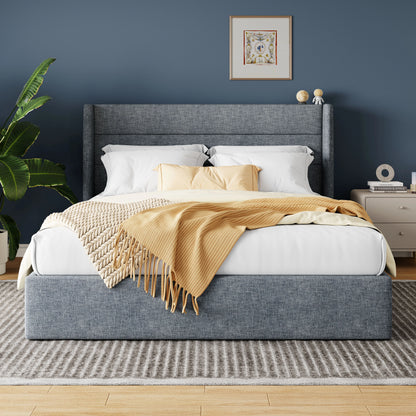 Lift Up Hydraulic Storage Bed with Wingback Headboard