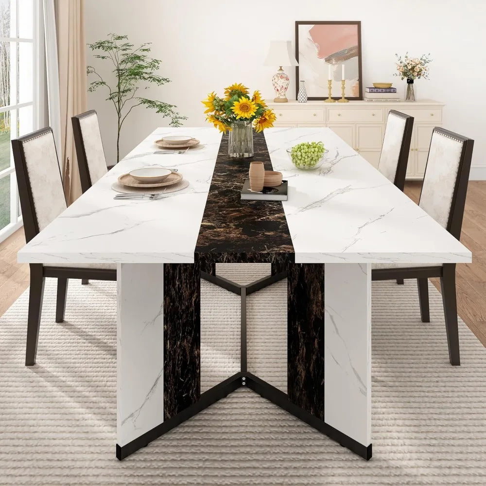 Modern Rectangular Dining Table W/Waterproof Wood Tabletop