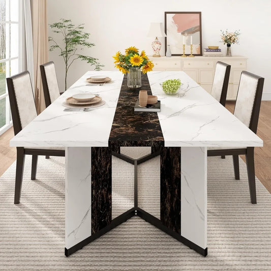 Modern Rectangular Dining Table W/Waterproof Wood Tabletop