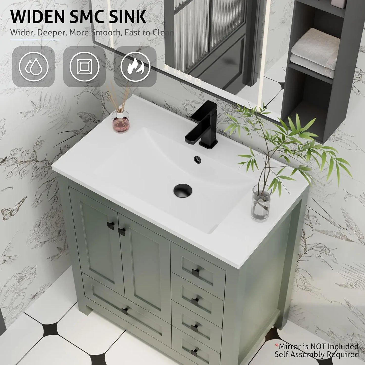 30" Bathroom Vanity Sink w/Wood Storage Cabinet