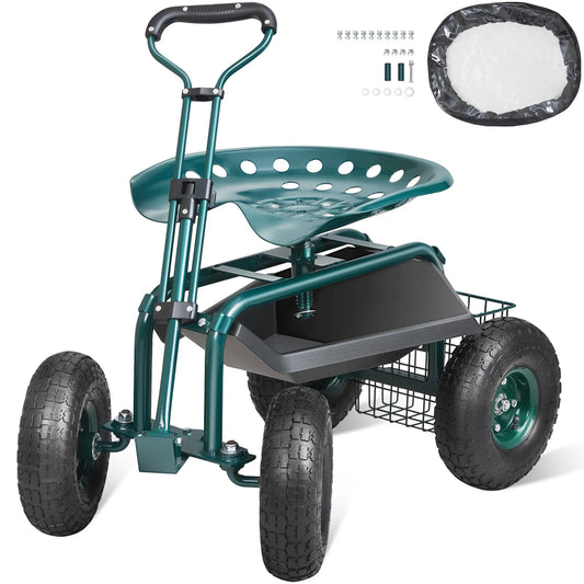 Garden Cart Rolling Swivel Workseat,