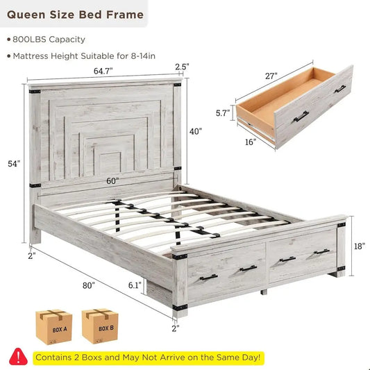 Queen Size Platform Bed Frame w/2 Large Storage Drawers