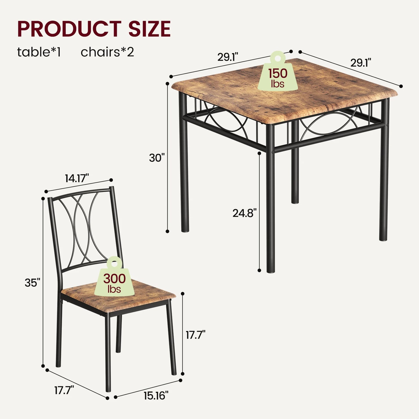 Table with Metal & Wood Chairs for 2