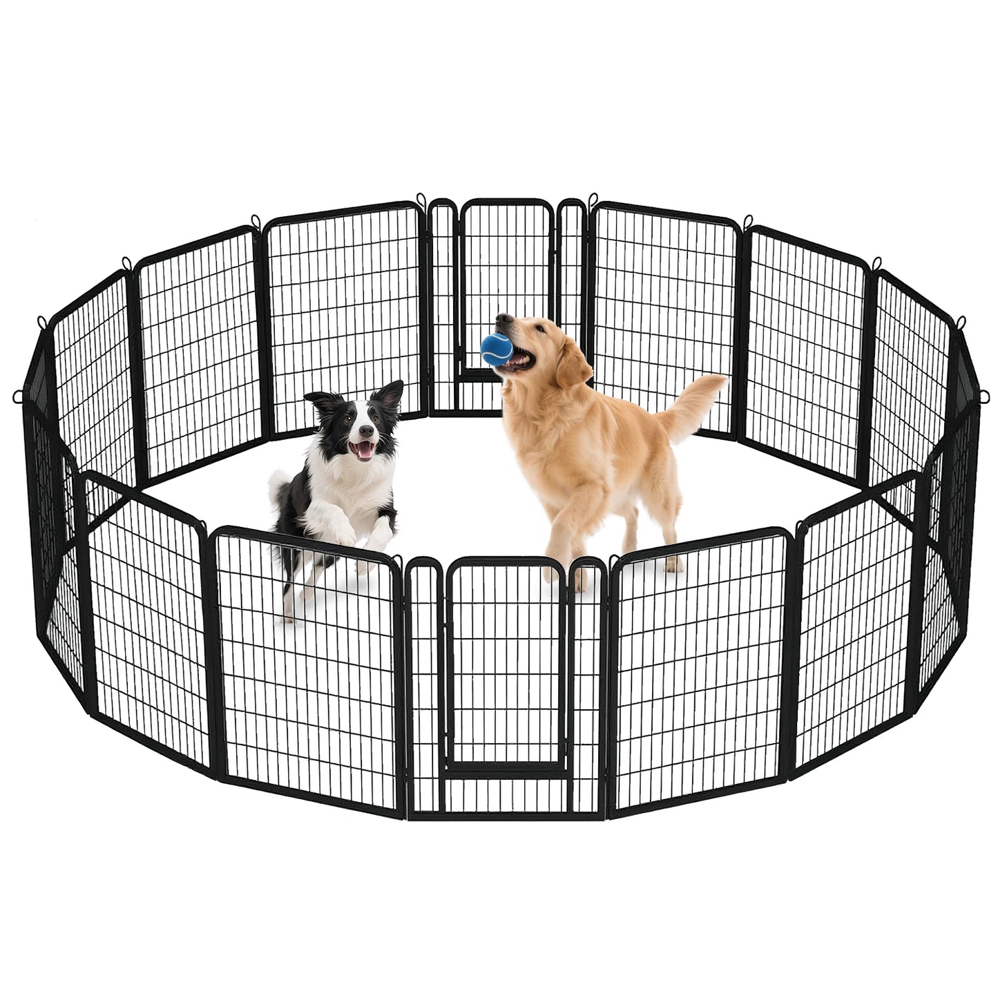 Outdoor/Indoor Foldable Metal Pet Fence w/Door, Heavy Duty