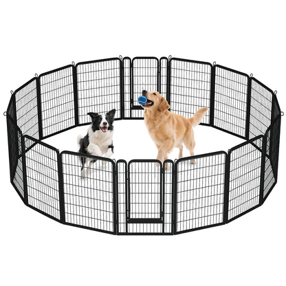 Outdoor/Indoor Foldable Metal Pet Fence w/Door, Heavy Duty