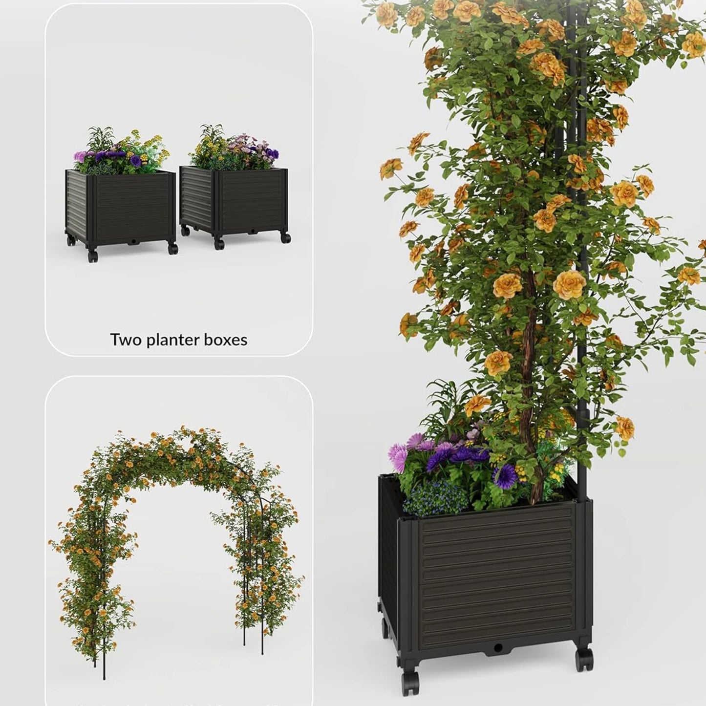 Raised Garden Bed w/Trellis Arch  & Wide Raised Planter Box