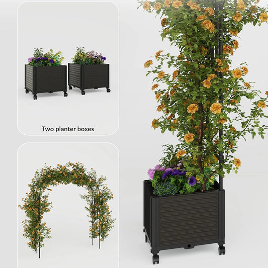 Raised Garden Bed w/Trellis Arch  & Wide Raised Planter Box