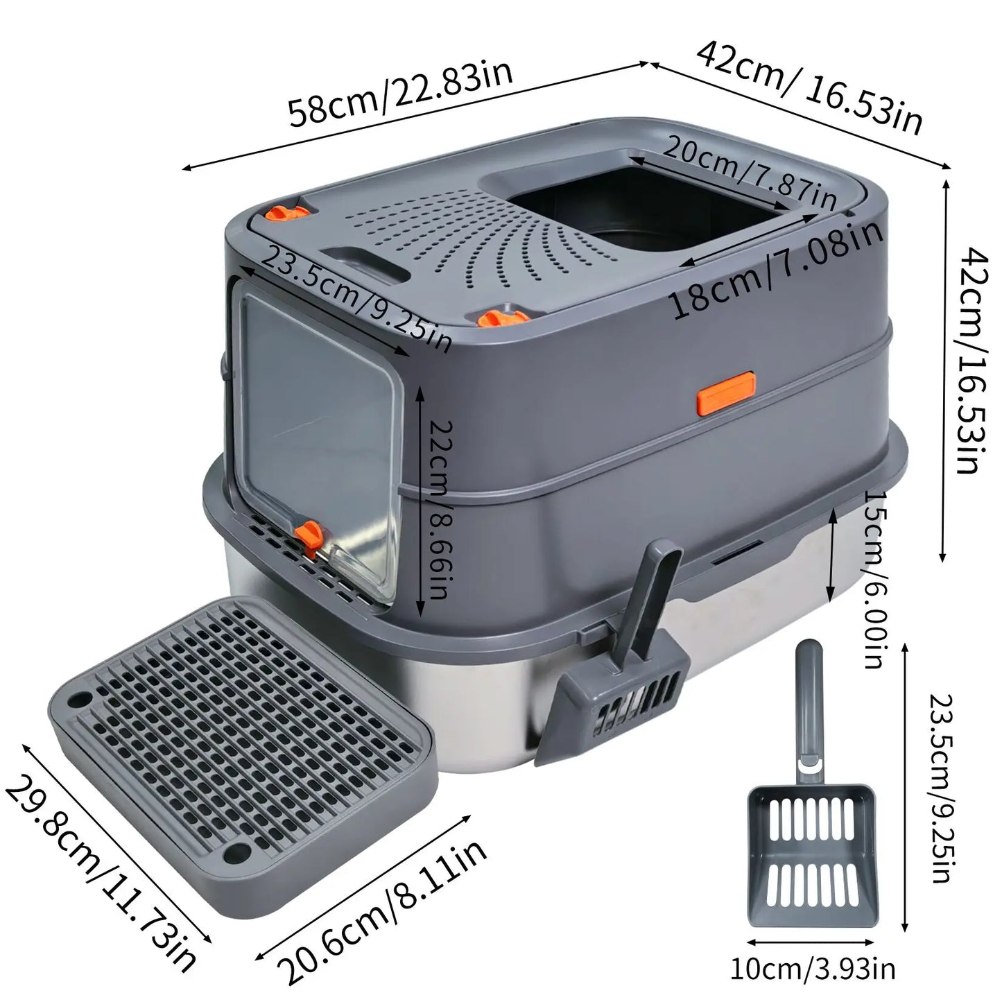 Extra Large Enclosed Stainless Steel Litter Box