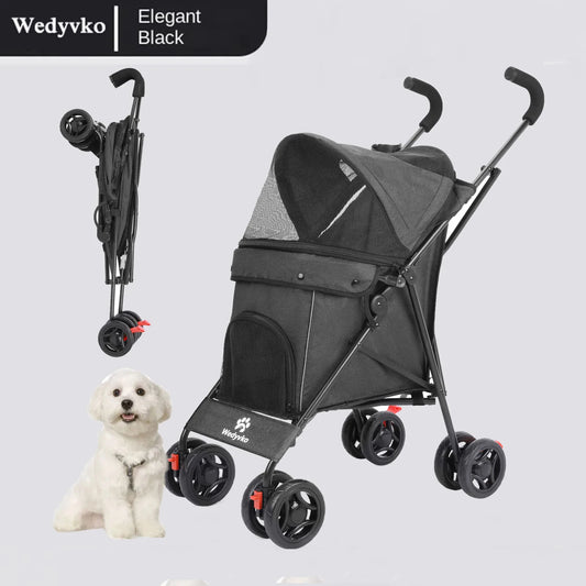 Pet Stroller 4 Wheel Stroller Rotate with Brakes & Storage