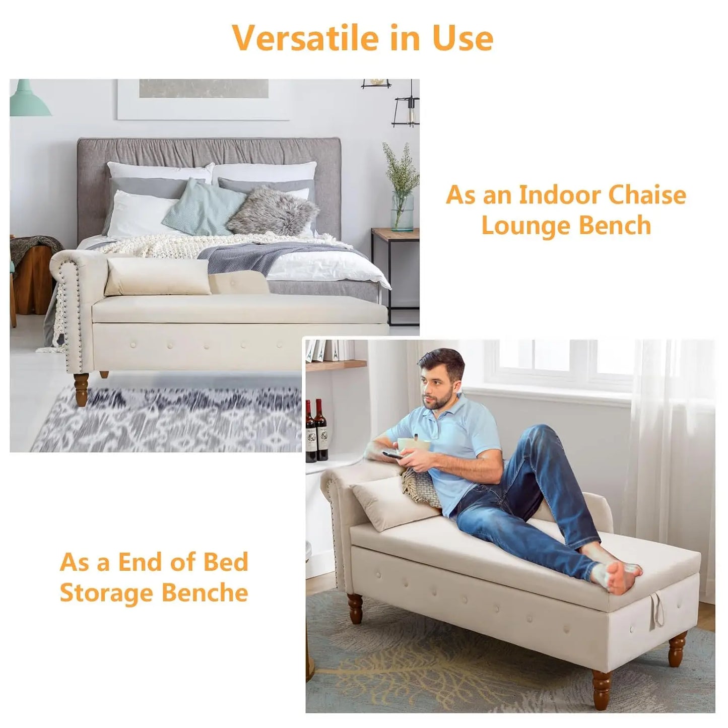 Velvet Chaise Lounge Chair with Storage
