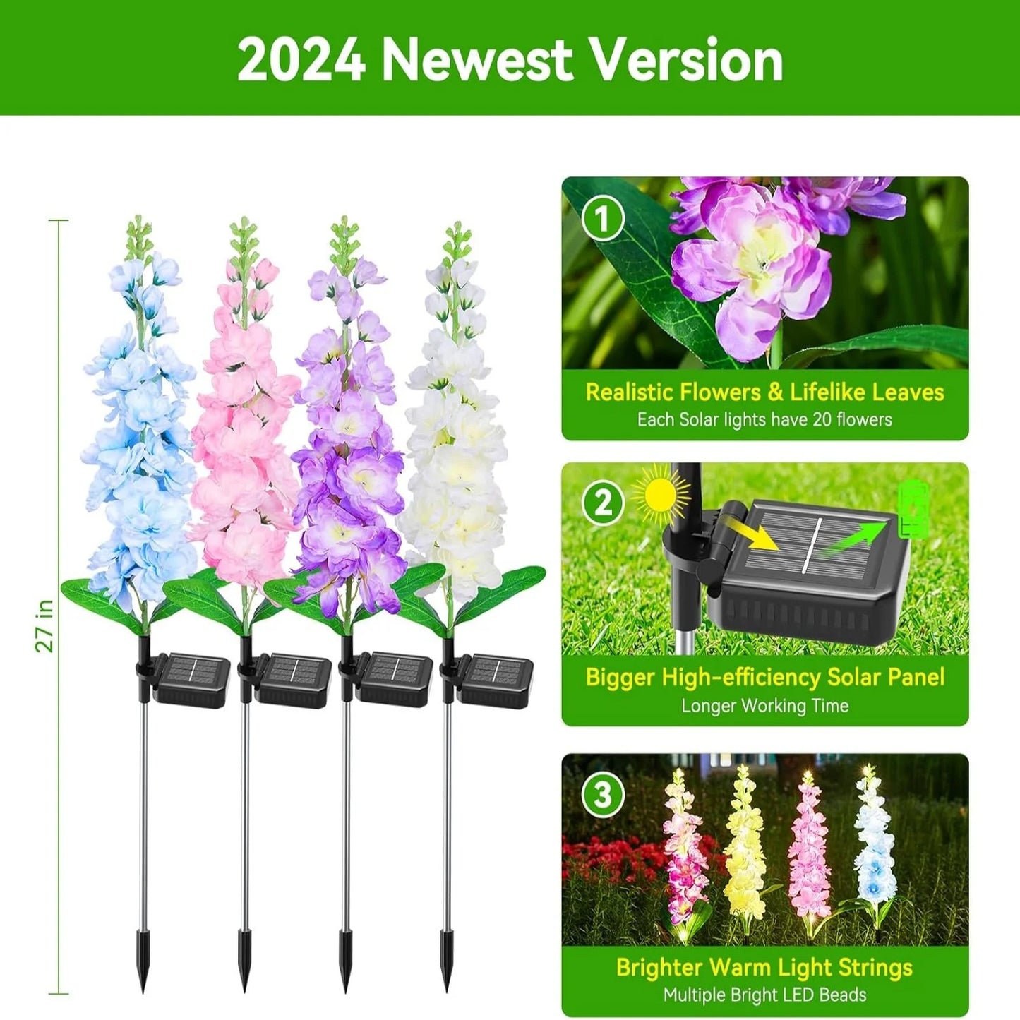 2/4 Pack Upgraded Solar Garden Lights with 36 LEDs