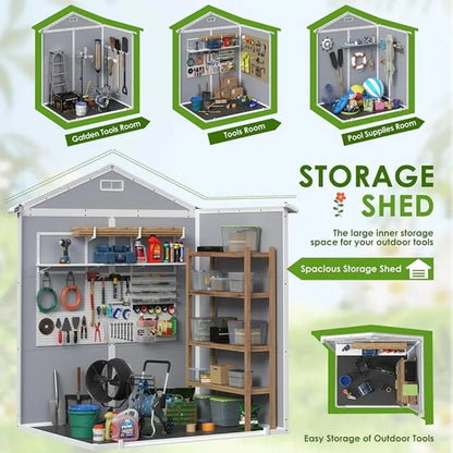 Outdoor Resin Storage Shed, 5 x 4 FT w/Floor and Lockable Door