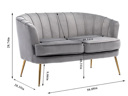 Contemporary Velvet Loveseat Chair w/Gold-Finished Metal Legs