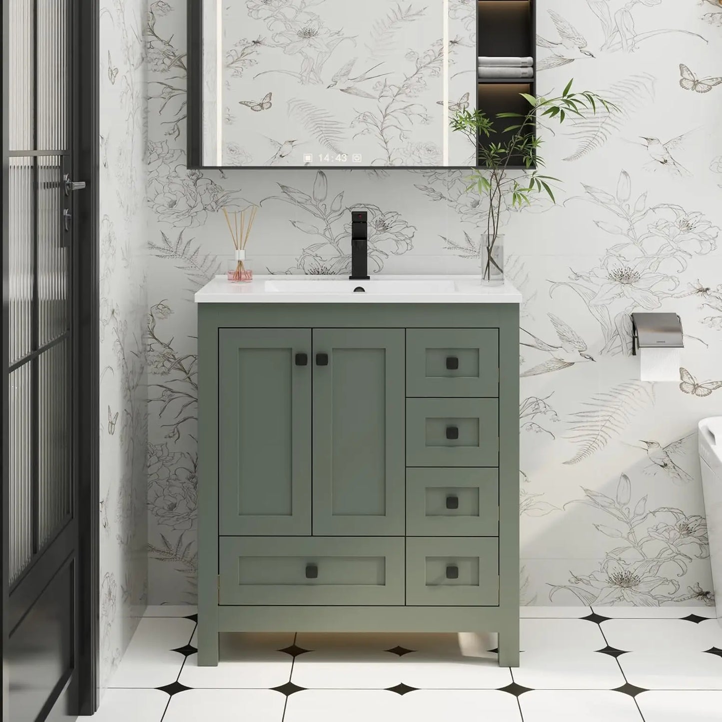 30" Bathroom Vanity Sink w/Wood Storage Cabinet
