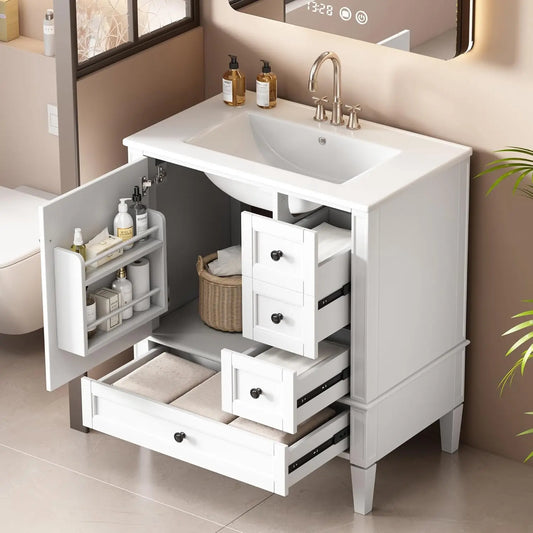 Modern 30" Bathroom Vanity w/Sink & Storage Cabinet with 3 Drawers