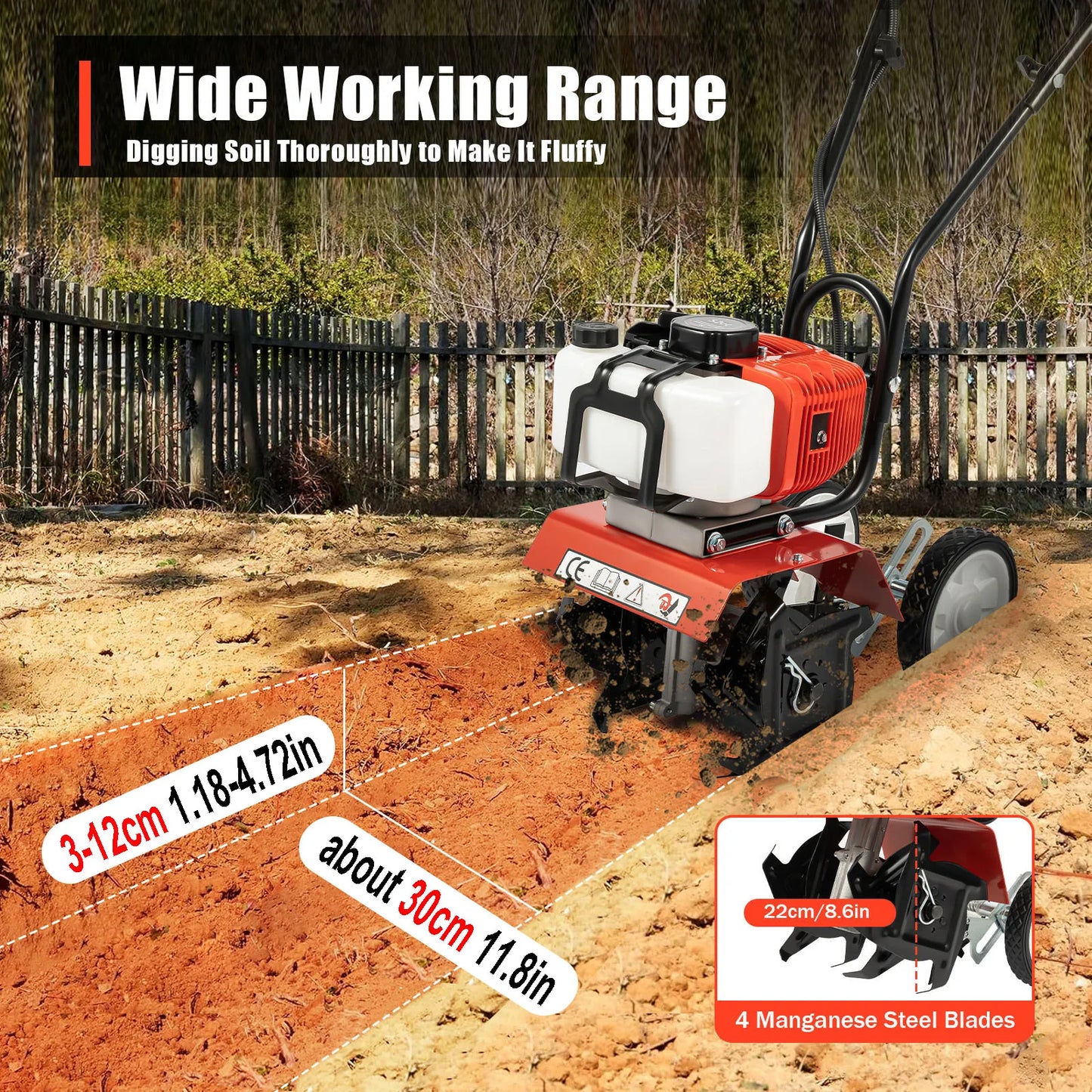 Gasoline 2-stroke Cordless Garden Tiller/Cultivator