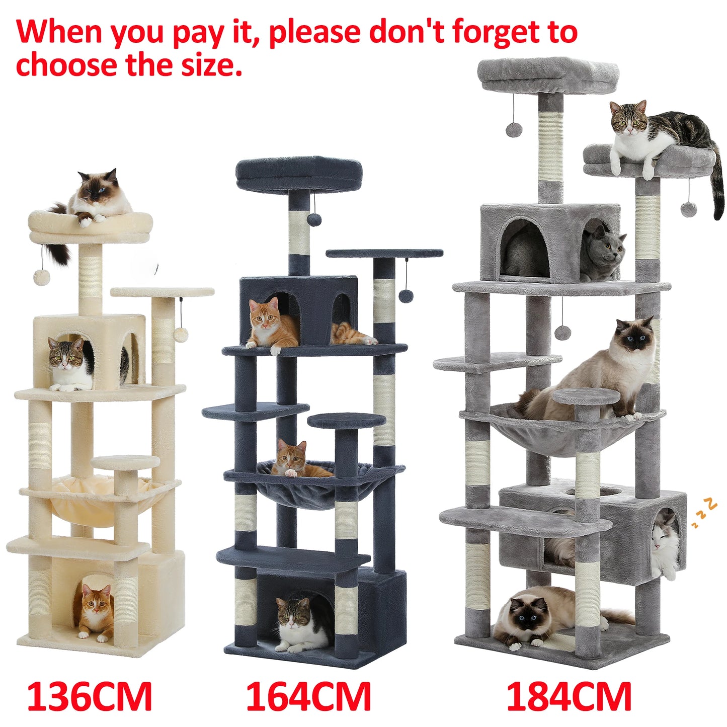 Large Cat Tree with Scratching Posts and Spacious Hammock