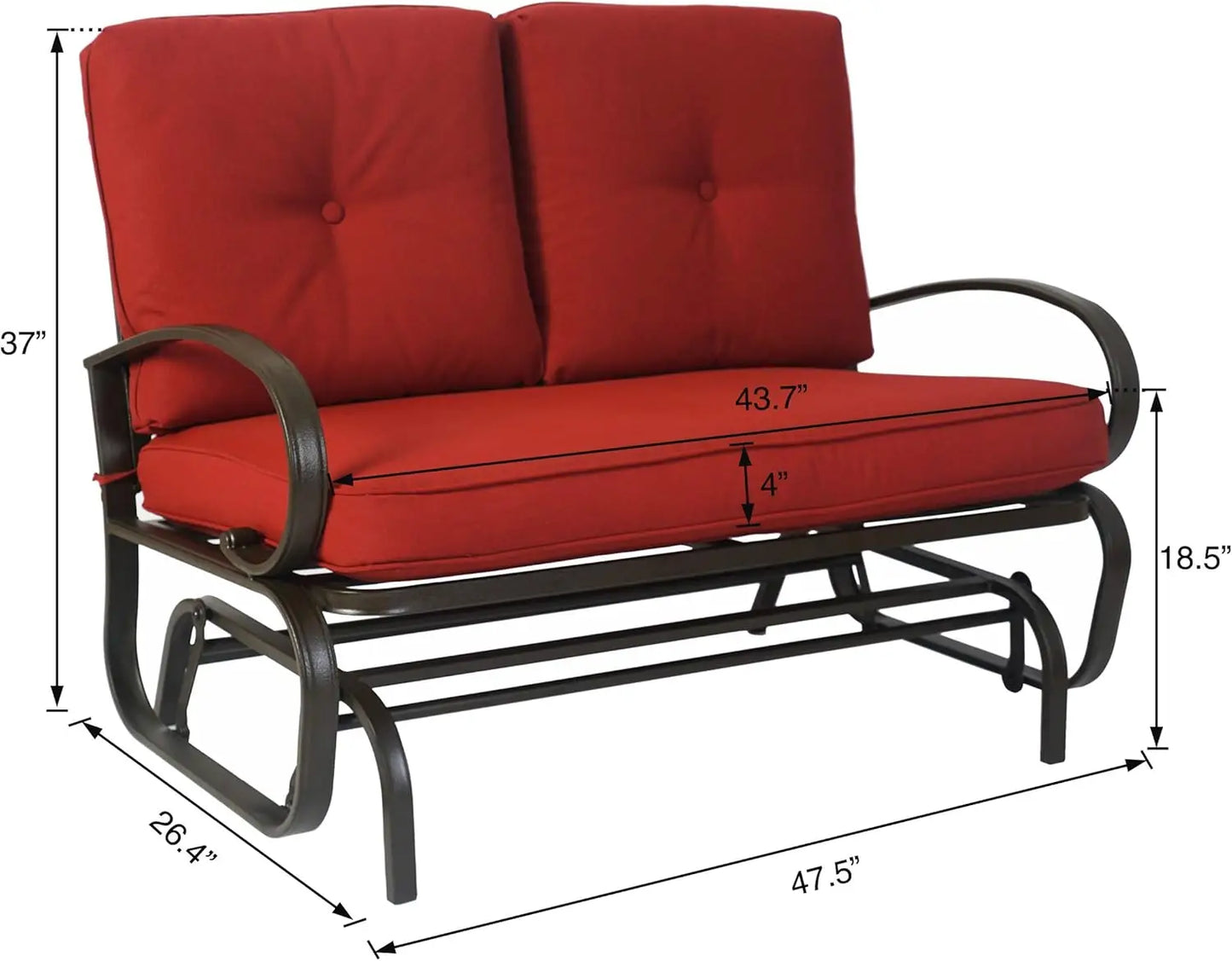 Cozy Rocking Glider Loveseat, Sturdy Frame & Cushioned Seats
