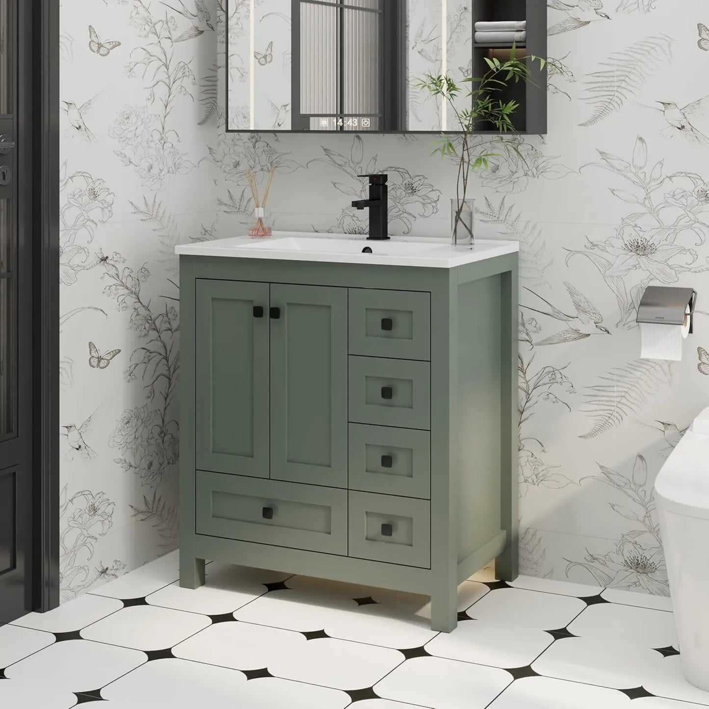 30" Bathroom Vanity Sink w/Wood Storage Cabinet