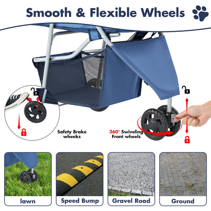 3 Wheel Foldable Pet Stroller for Small Dogs & Cats, Mesh Windows
