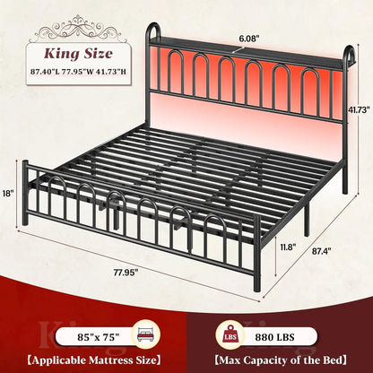 Metal Victorian Platform Bed Frame with LED Lights