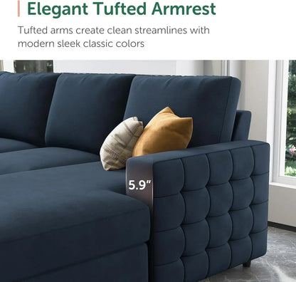 U-Shape Sectional Couch With Pullout Bed with Storage Chaise Lounge