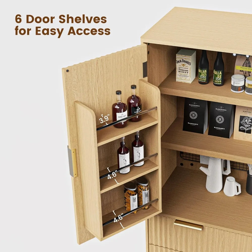 Natural Oak Fluted Cabinet w/Adjustable Shelves & Magnetic Doors