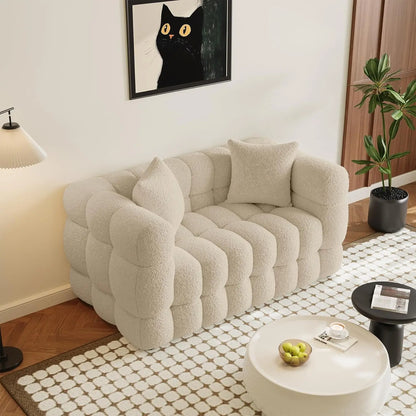 Comfy Modern Tufted Upholstered Sherpa Loveseat