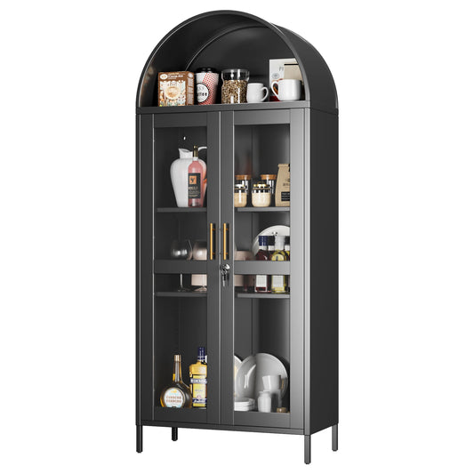 Metal Arched Display Cabinet with Lockable Glass Door and 2 Adjustable Shelves