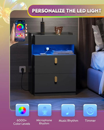 Nightstand, with LED Lights, Set of 2