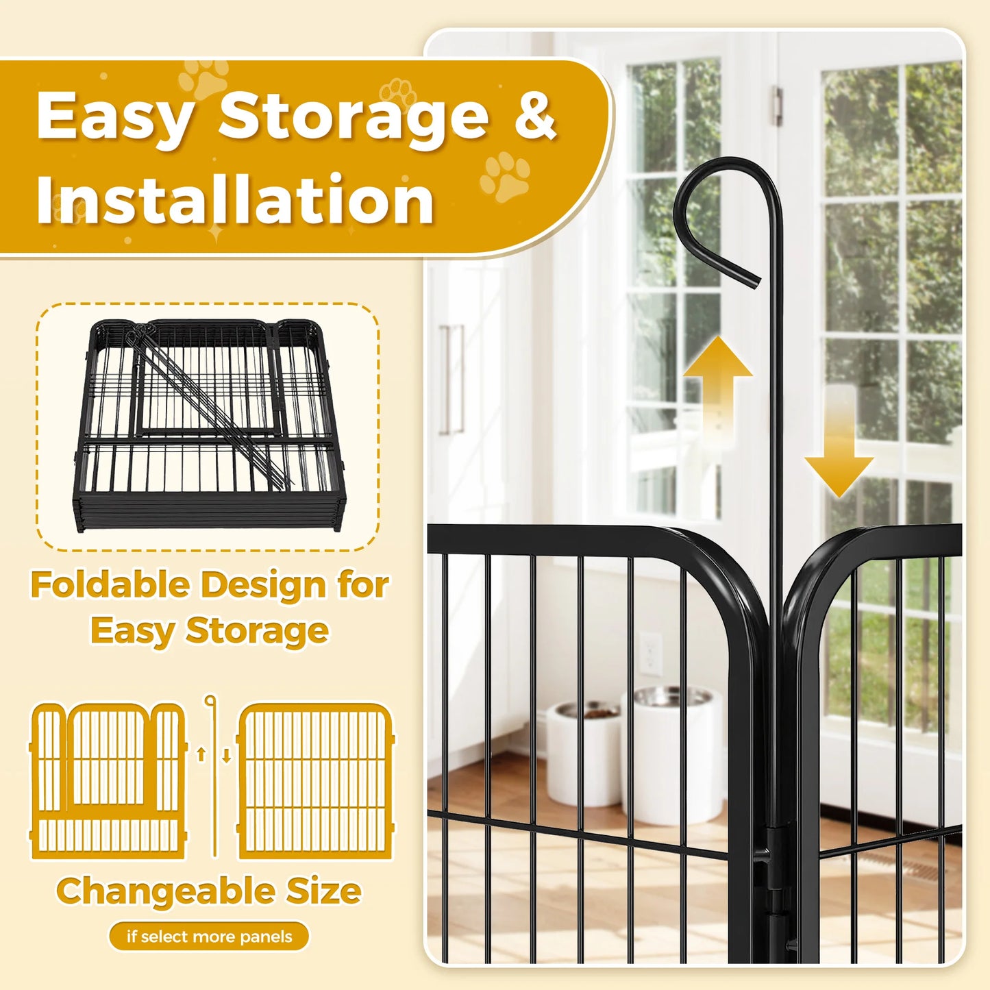 Outdoor/Indoor Foldable Metal Pet Fence w/Door, Heavy Duty