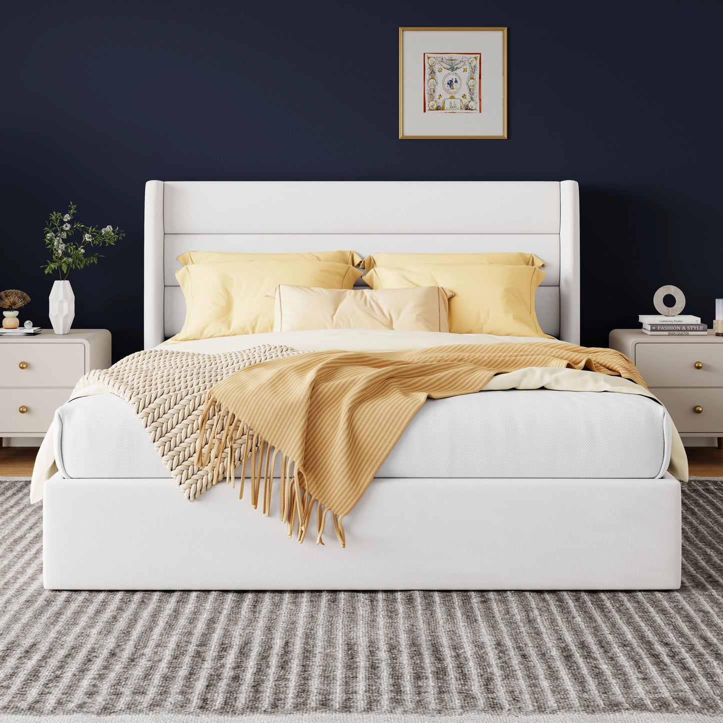 Lift Up Hydraulic Storage Bed with Wingback Headboard