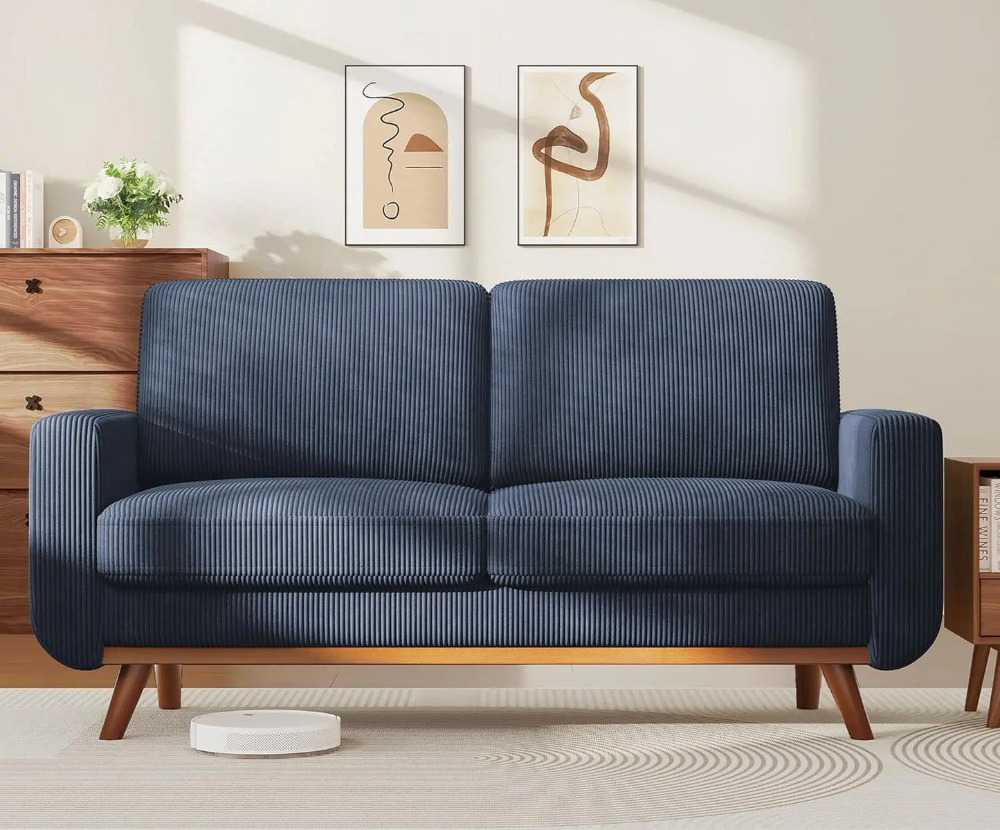 3-Seat Corduroy L-Shape Modular Sofa with Movable Ottoman,