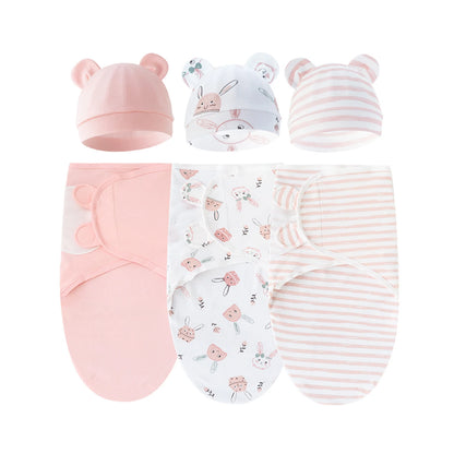 Set of 3 newborn swaddle blankets w/baby hats,