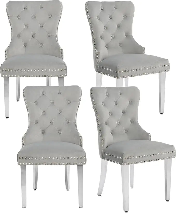 Velvet Tufted Upholstered Dining Room Chair with Stainless Steel Legs