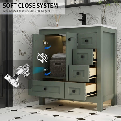 30" Bathroom Vanity Sink w/Wood Storage Cabinet