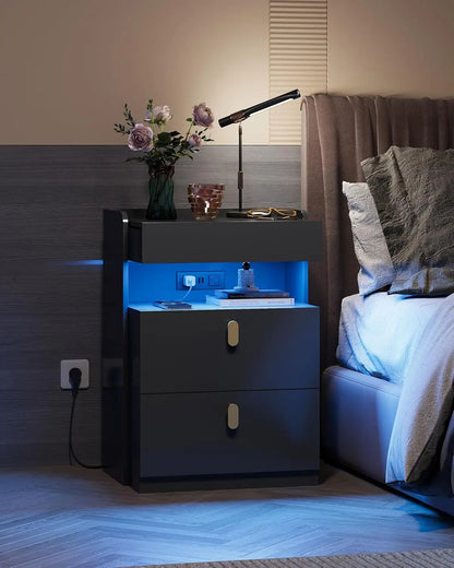 Nightstand, with LED Lights, Set of 2