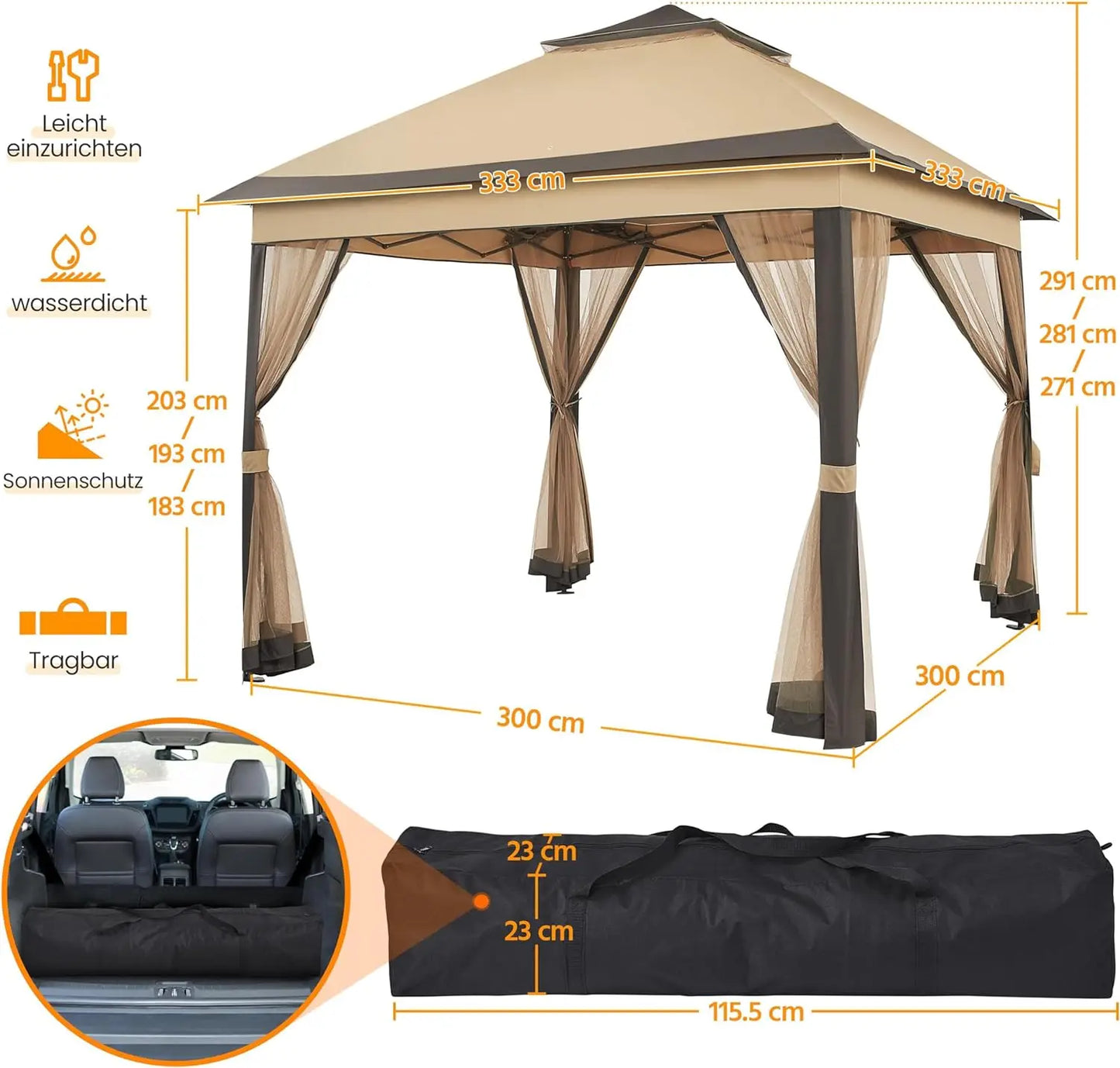 Outdoor Gazebo Canopy with 4 Detachable Mosquito Nets,