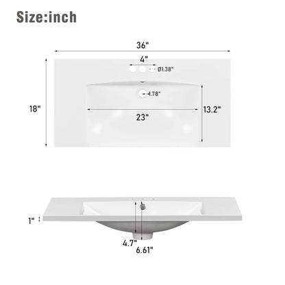Freestanding Bathroom Vanity w/Sink, Wooden Cabinet, Adjustable Shelf, Ceramic Basin