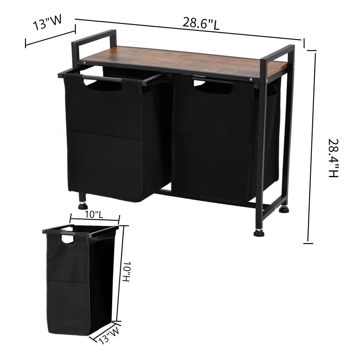 Laundry Hamper Sorter, Removable Bags & Shelf