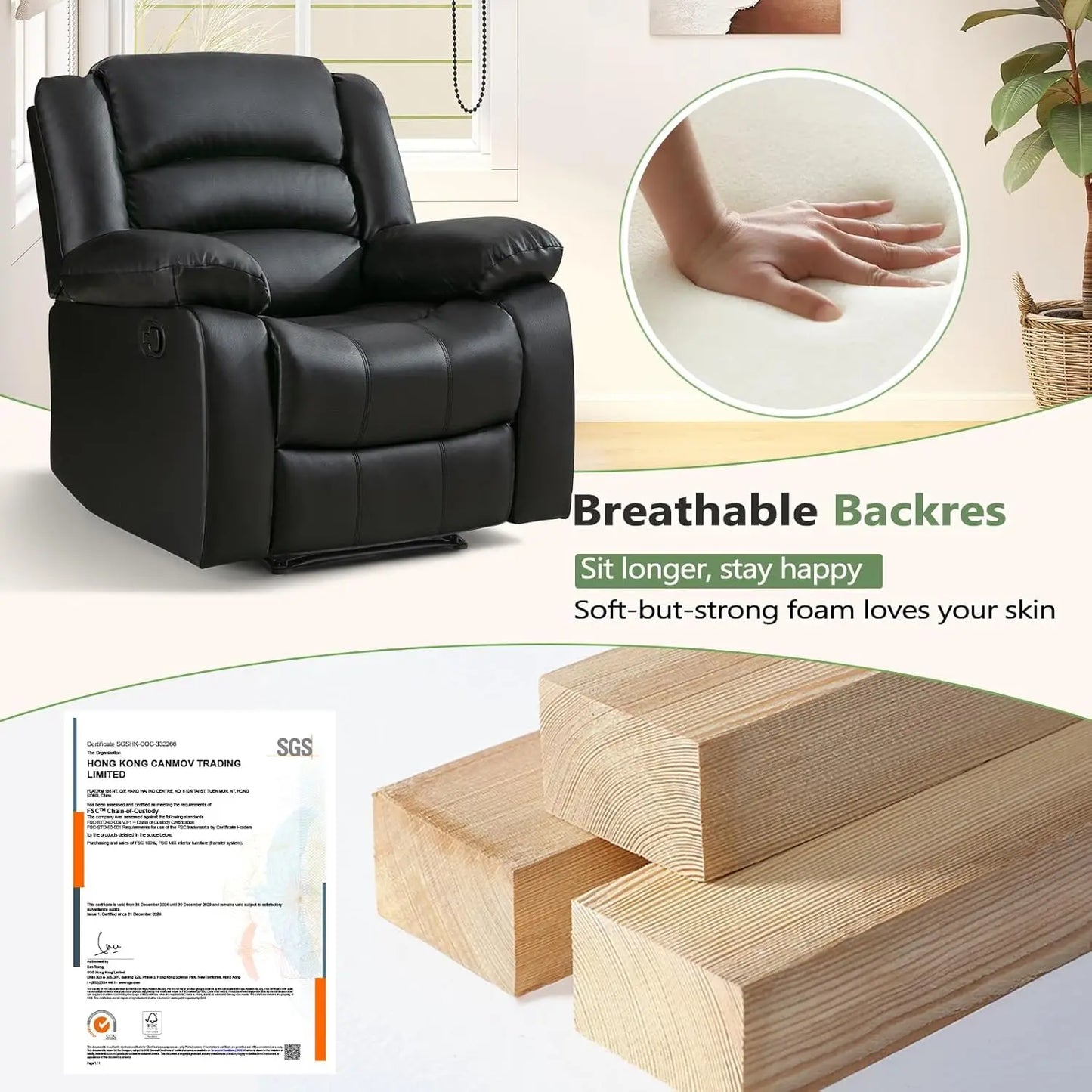 Recliner Chair Set of 2, with Overstuffed Arm and Back