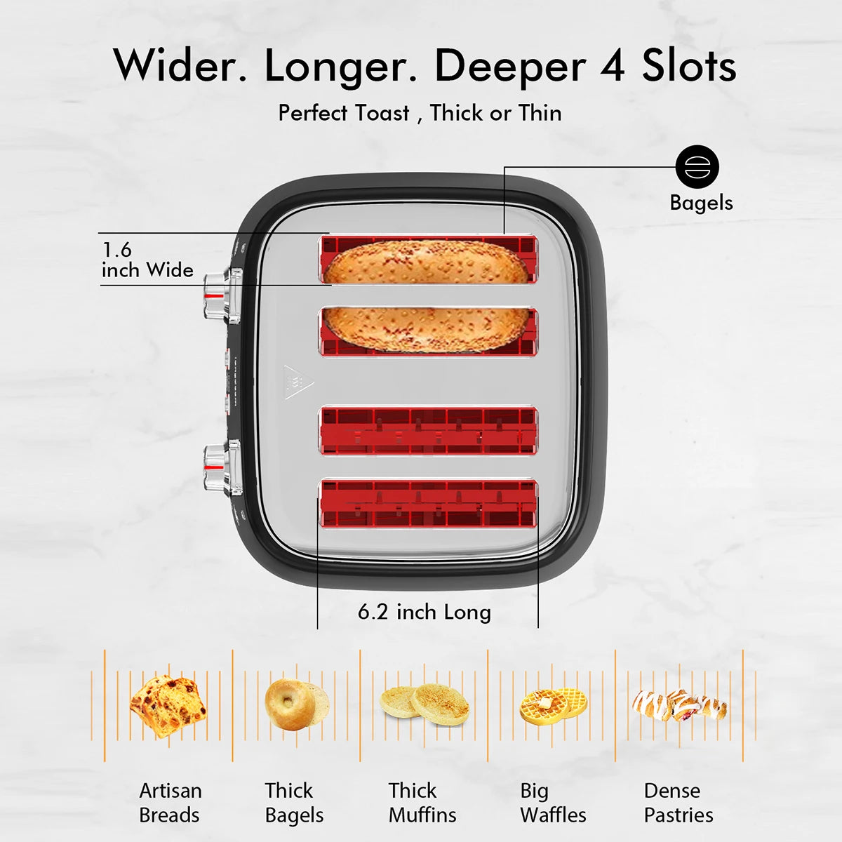4 Slice Toaster with Extra Wide Slots and Dual Controls
