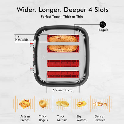 4 Slice Toaster with Extra Wide Slots and Dual Controls