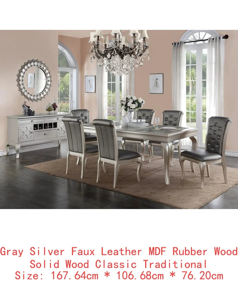 Rectangular Glass Dining Table w/  6 Tufted Chairs