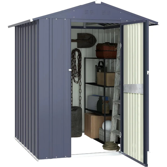 4 x 4 FT Galvanized Metal Garden Tool Shed